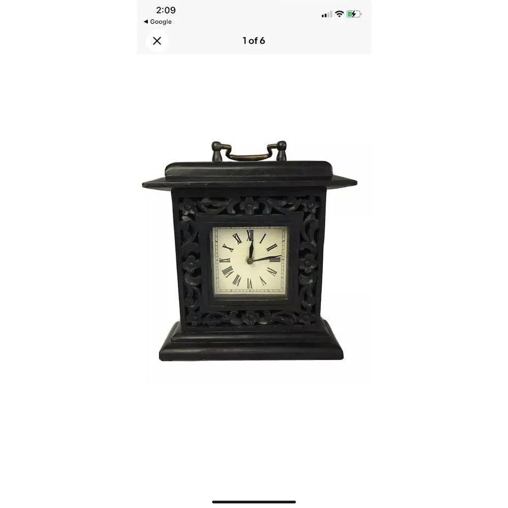 Kerrville Clock Co. Antique Style Wood Carved Mantel Clock Dark Wood